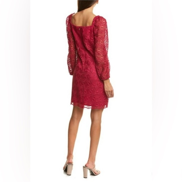 Trina Turk • NWT Square Neck Lace Berry Bottle Shift Dress Sz 8 Formal Wedding - Picture 2 of 11